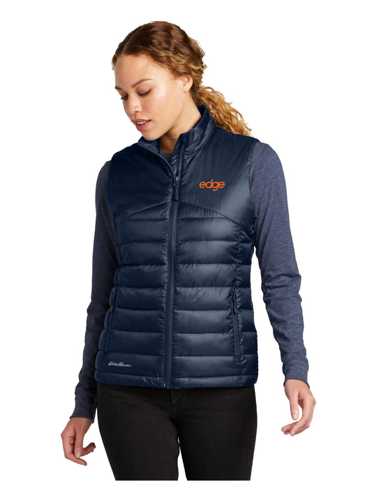edge - Eddie Bauer ® Ladies Quilted Vest in River Blue Navy w/ Orange Logo