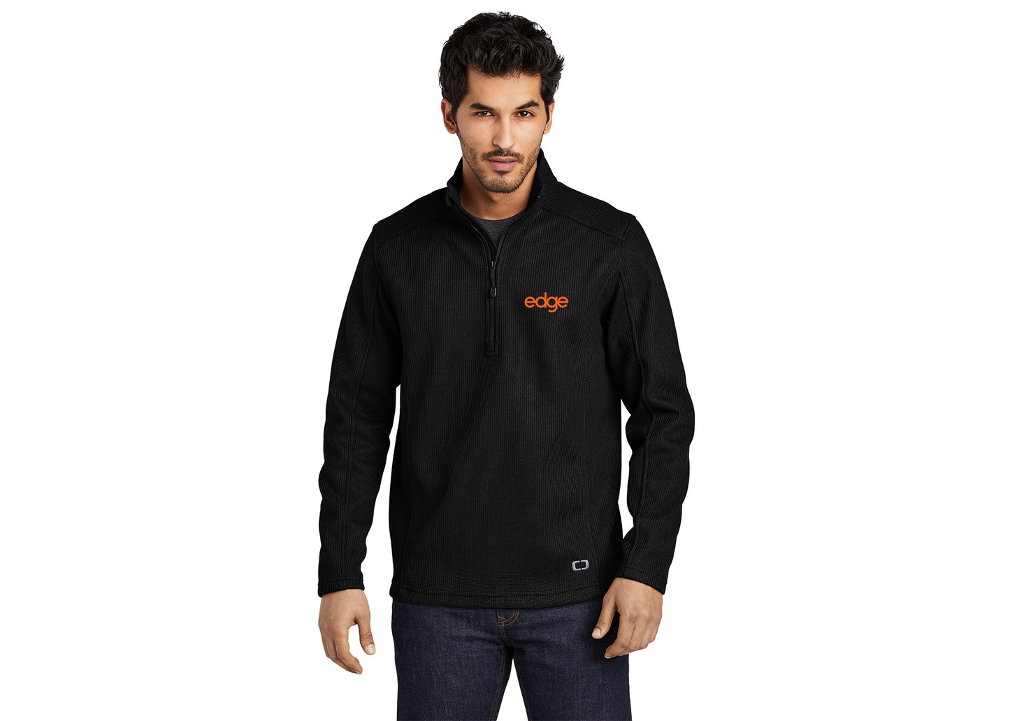 edge - OGIO ® Grit Fleece 1/2-Zip in Black w/ Orange Logo